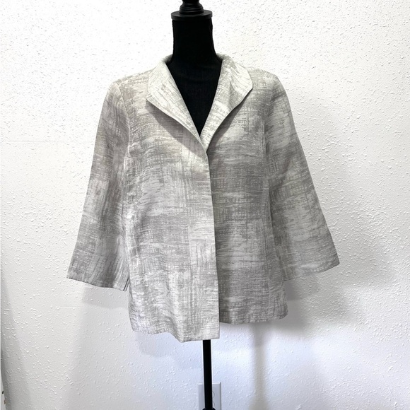 Eileen Fisher Gray Blazer silver metallic silk with Modern Minimalist Design S - Picture 1 of 9